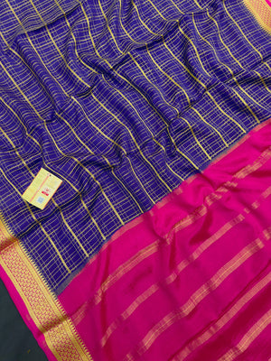 Pure Mysore silk saree with smooth texture and zari border – perfect for weddings and festive wear