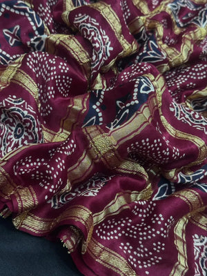 Designer Ajrak Saree – Ethnic & Festive Wear (Queen of Cairo)