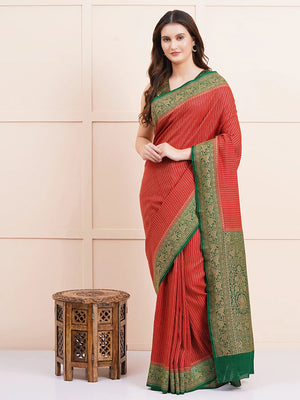 "Elegant pure Banarasi crepe silk saree with intricate designs, perfect for wedding wear and festive occasions, offering a luxurious feel and beautiful drape."
