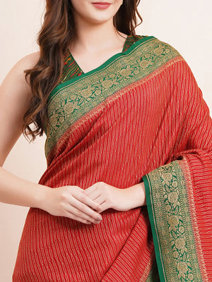 "Elegant pure Banarasi crepe silk saree with intricate designs, perfect for wedding wear and festive occasions, offering a luxurious feel and beautiful drape."