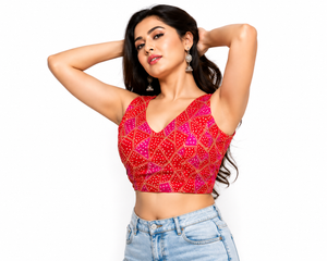 Rich Bandhani Silk Ethnic Unstitched Blouse Piece