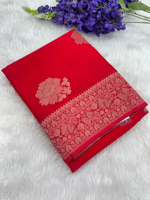 Elegant Semi Georgette Silk Saree with Rich Woven Border