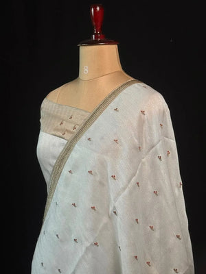 Classic Tussar Silk Saree – Elegant Indian Attire (Snow Net)