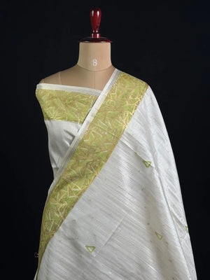 Geometric Embroidered Snow Net Saree