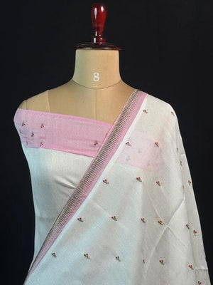 Classic Tussar Silk Saree – Elegant Indian Attire (Snow Net)