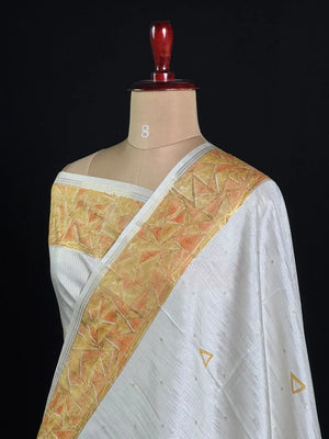 Geometric Embroidered Snow Net Saree
