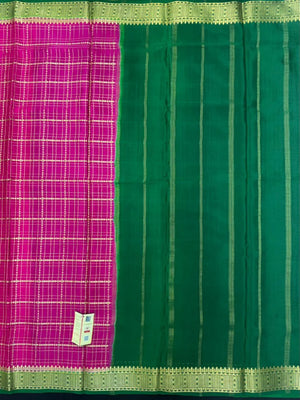 Authentic Pure Mysore Silk Chex Saree for Festive Elegance-(Sangeetha Chex CNT)