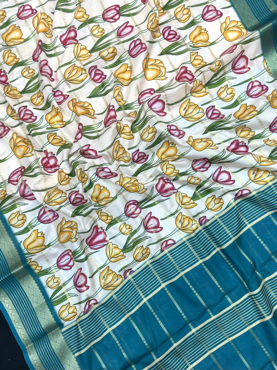 Scarlet Charm – Semi Mysore Crepe Saree with Stylish Printed Design (Scarlet Print)