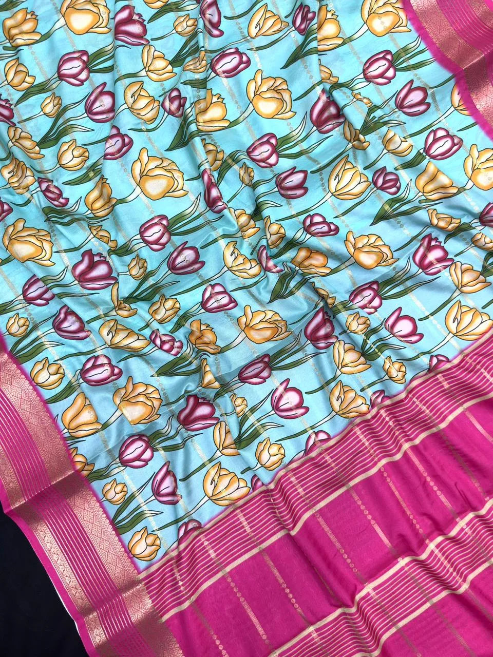 Scarlet Charm – Semi Mysore Crepe Saree with Stylish Printed Design (Scarlet Print)