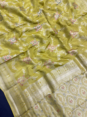 Semi Banarasi saree with soft fabric and traditional zari motifs – ideal for festive and special occasions