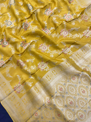 Semi Banarasi saree with soft fabric and traditional zari motifs – ideal for festive and special occasions