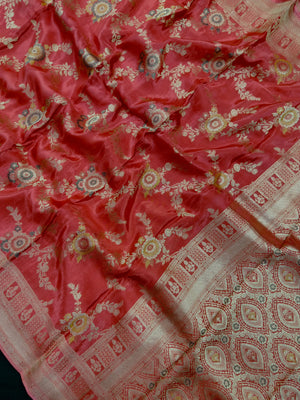 Semi Banarasi saree with soft fabric and traditional zari motifs – ideal for festive and special occasions