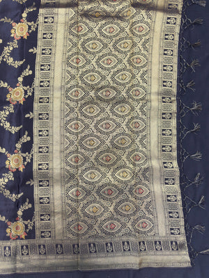 Semi Banarasi saree with soft fabric and traditional zari motifs – ideal for festive and special occasions