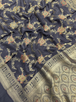 Semi Banarasi saree with soft fabric and traditional zari motifs – ideal for festive and special occasions