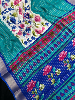 Model in a flowy Semi Chiffon Silk Saree with soft pleats and a graceful drape, styled for a modern yet traditional Indian look.