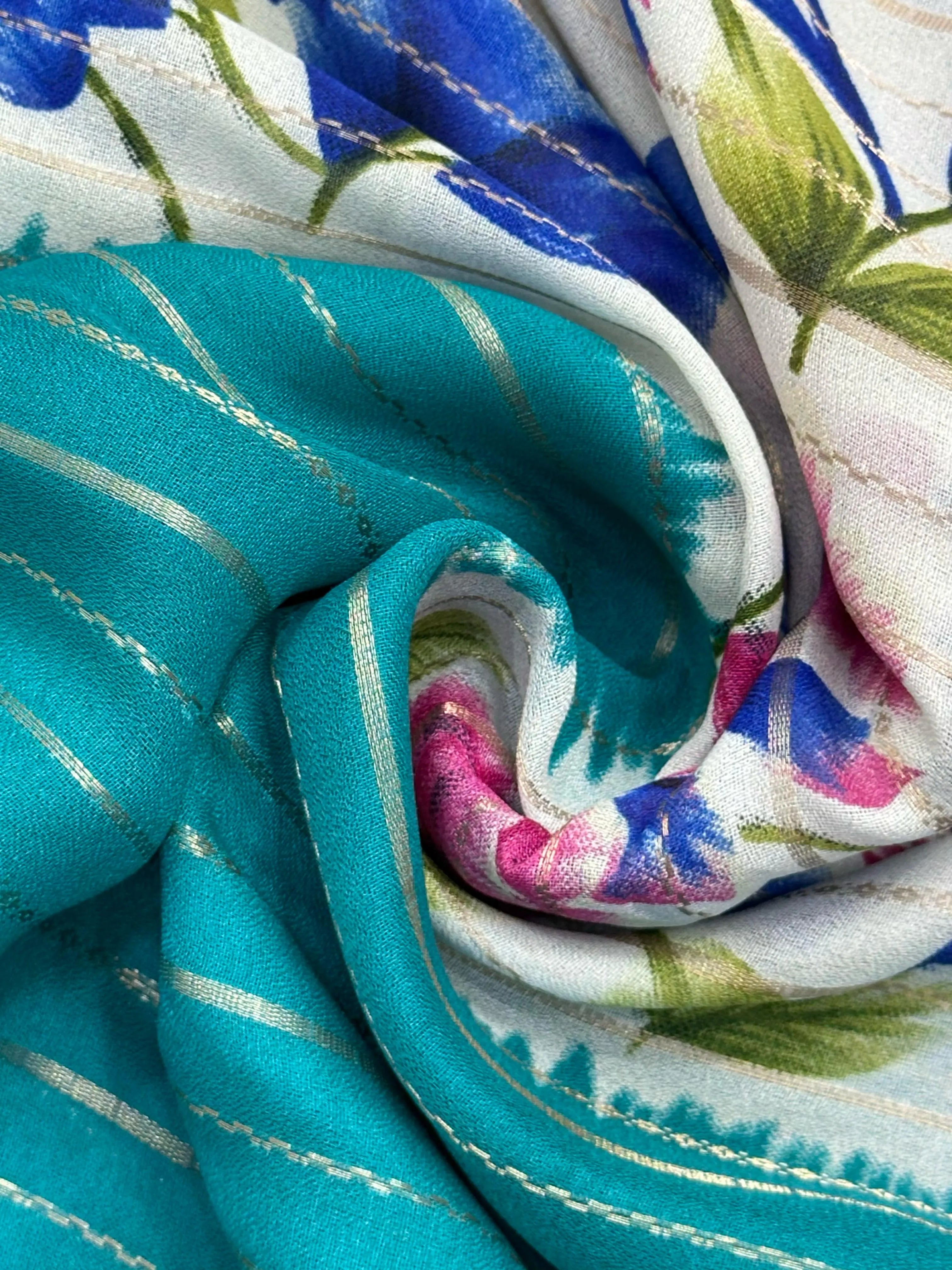 Model in a flowy Semi Chiffon Silk Saree with soft pleats and a graceful drape, styled for a modern yet traditional Indian look.