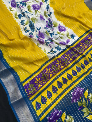 Model in a flowy Semi Chiffon Silk Saree with soft pleats and a graceful drape, styled for a modern yet traditional Indian look.