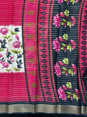 Model in a flowy Semi Chiffon Silk Saree with soft pleats and a graceful drape, styled for a modern yet traditional Indian look.