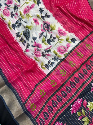 Model in a flowy Semi Chiffon Silk Saree with soft pleats and a graceful drape, styled for a modern yet traditional Indian look.