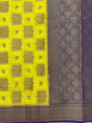 A beautifully draped Semi Banarasi Georgette Saree featuring intricate patterns and delicate weaving. The saree’s lightweight and breathable fabric ensures comfort, making it an ideal choice for daily wear. Perfectly blending traditional design with modern elegance, this saree is suitable for casual and formal occasions.