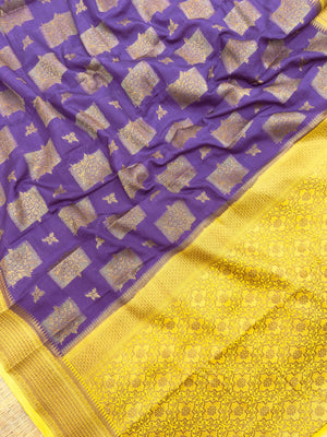 A beautifully draped Semi Banarasi Georgette Saree featuring intricate patterns and delicate weaving. The saree’s lightweight and breathable fabric ensures comfort, making it an ideal choice for daily wear. Perfectly blending traditional design with modern elegance, this saree is suitable for casual and formal occasions.