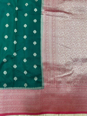 A beautifully draped Semi Banarasi Georgette Saree featuring intricate patterns and delicate weaving. The saree’s lightweight and breathable fabric ensures comfort, making it an ideal choice for daily wear. Perfectly blending traditional design with modern elegance, this saree is suitable for casual and formal occasions.