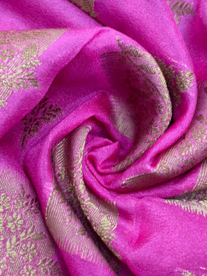 A beautifully draped Semi Banarasi Georgette Saree featuring intricate patterns and delicate weaving. The saree’s lightweight and breathable fabric ensures comfort, making it an ideal choice for daily wear. Perfectly blending traditional design with modern elegance, this saree is suitable for casual and formal occasions.