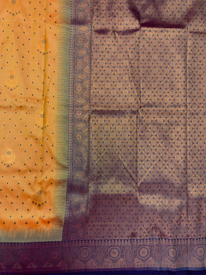 Semi Kanjivaram silk saree with rich zari border and traditional South Indian motifs – ideal for festive and wedding wear