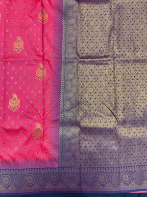 Semi Kanjivaram silk saree with rich zari border and traditional South Indian motifs – ideal for festive and wedding wear