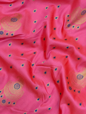 Semi Kanjivaram silk saree with rich zari border and traditional South Indian motifs – ideal for festive and wedding wear