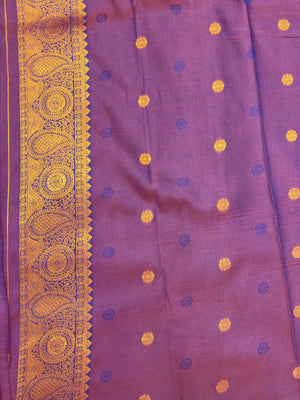 Semi Kanjivaram silk saree with rich zari border and traditional South Indian motifs – ideal for festive and wedding wear