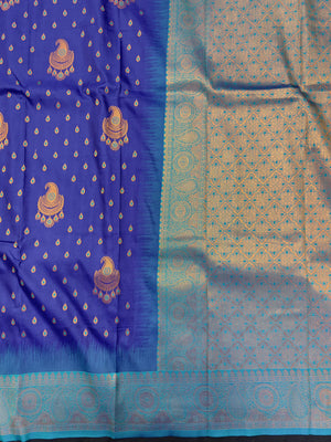 Semi Kanjivaram silk saree with rich zari border and traditional South Indian motifs – ideal for festive and wedding wear