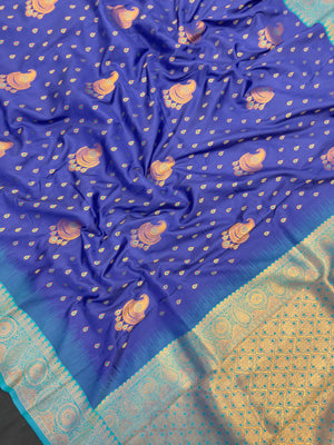 Semi Kanjivaram silk saree with rich zari border and traditional South Indian motifs – ideal for festive and wedding wear