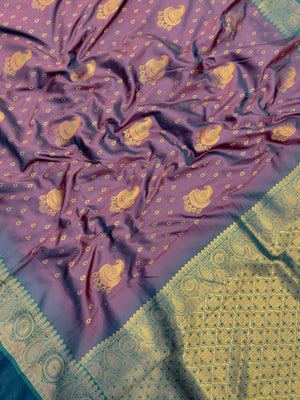 Semi Kanjivaram silk saree with rich zari border and traditional South Indian motifs – ideal for festive and wedding wear