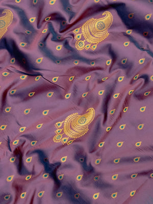 Semi Kanjivaram silk saree with rich zari border and traditional South Indian motifs – ideal for festive and wedding wear