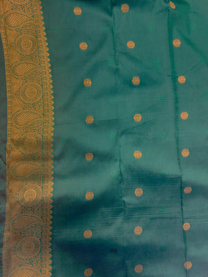 Semi Kanjivaram silk saree with rich zari border and traditional South Indian motifs – ideal for festive and wedding wear