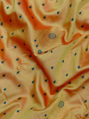 Semi Kanjivaram silk saree with rich zari border and traditional South Indian motifs – ideal for festive and wedding wear