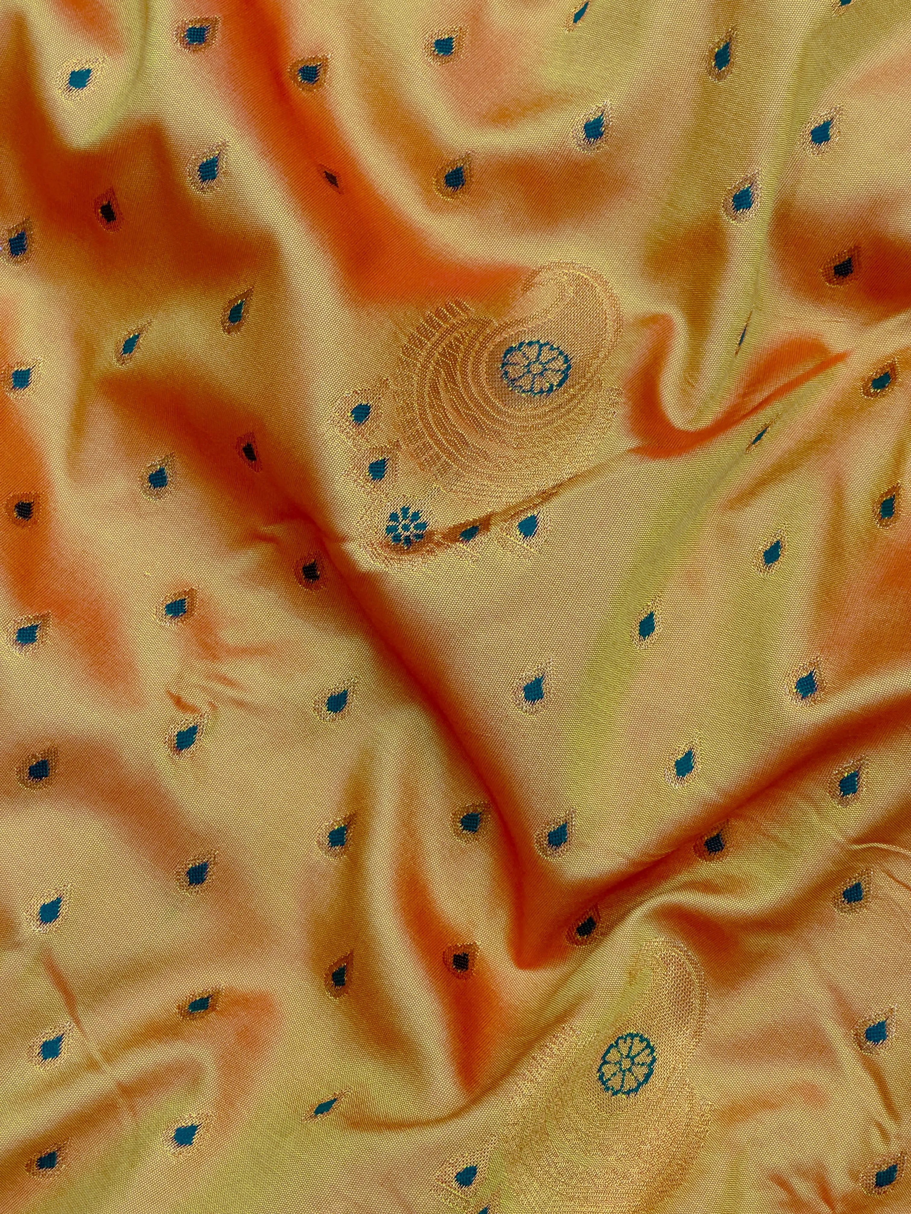 Semi Kanjivaram silk saree with rich zari border and traditional South Indian motifs – ideal for festive and wedding wear