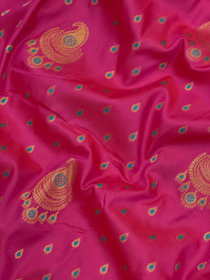 Semi Kanjivaram silk saree with rich zari border and traditional South Indian motifs – ideal for festive and wedding wear