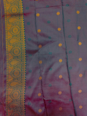 Semi Kanjivaram silk saree with rich zari border and traditional South Indian motifs – ideal for festive and wedding wear