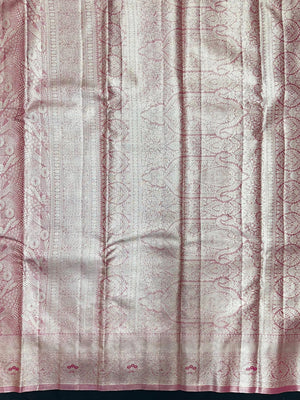 Semi Kanjivaram silk saree with zari border and traditional motifs – ideal for weddings and festive wear