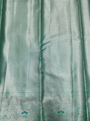 Semi Kanjivaram silk saree with zari border and traditional motifs – ideal for weddings and festive wear