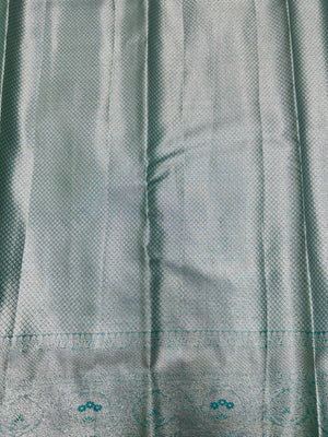 Semi Kanjivaram silk saree with zari border and traditional motifs – ideal for weddings and festive wear