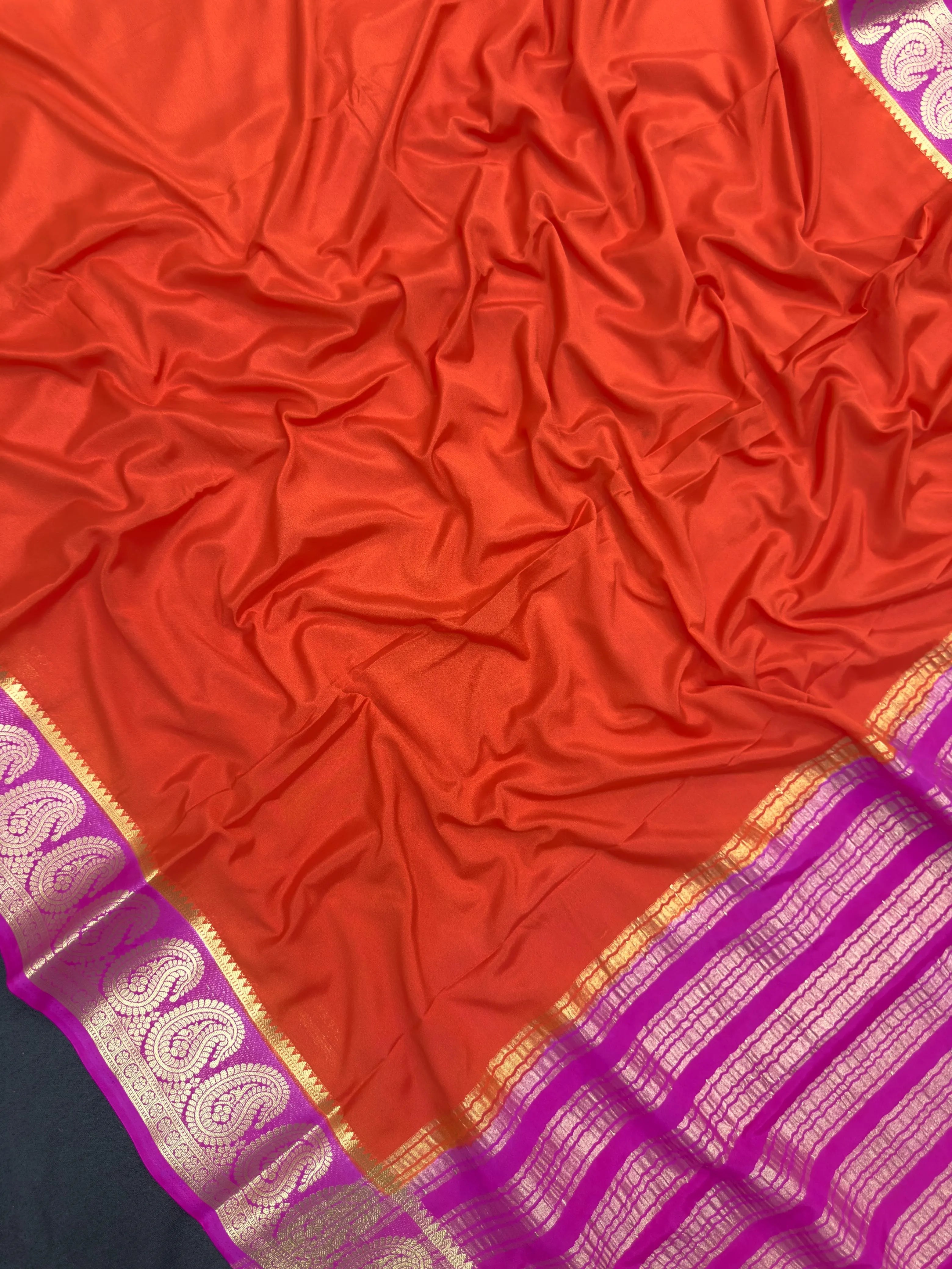 Semi Mysore silk saree with glossy finish and soft drape – ideal for festive and traditional occasions