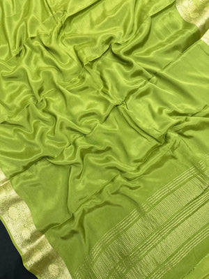 Semi Mysore silk saree with glossy texture and zari border – ideal for traditional and festive wear