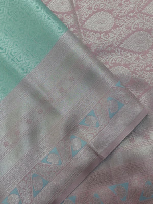 "Luxury Semi Silk Kanjivaram Saree with Intricate Weave and Zari Work, Perfect for Weddings, Festivals, and Parties, Showcasing Timeless Elegance."