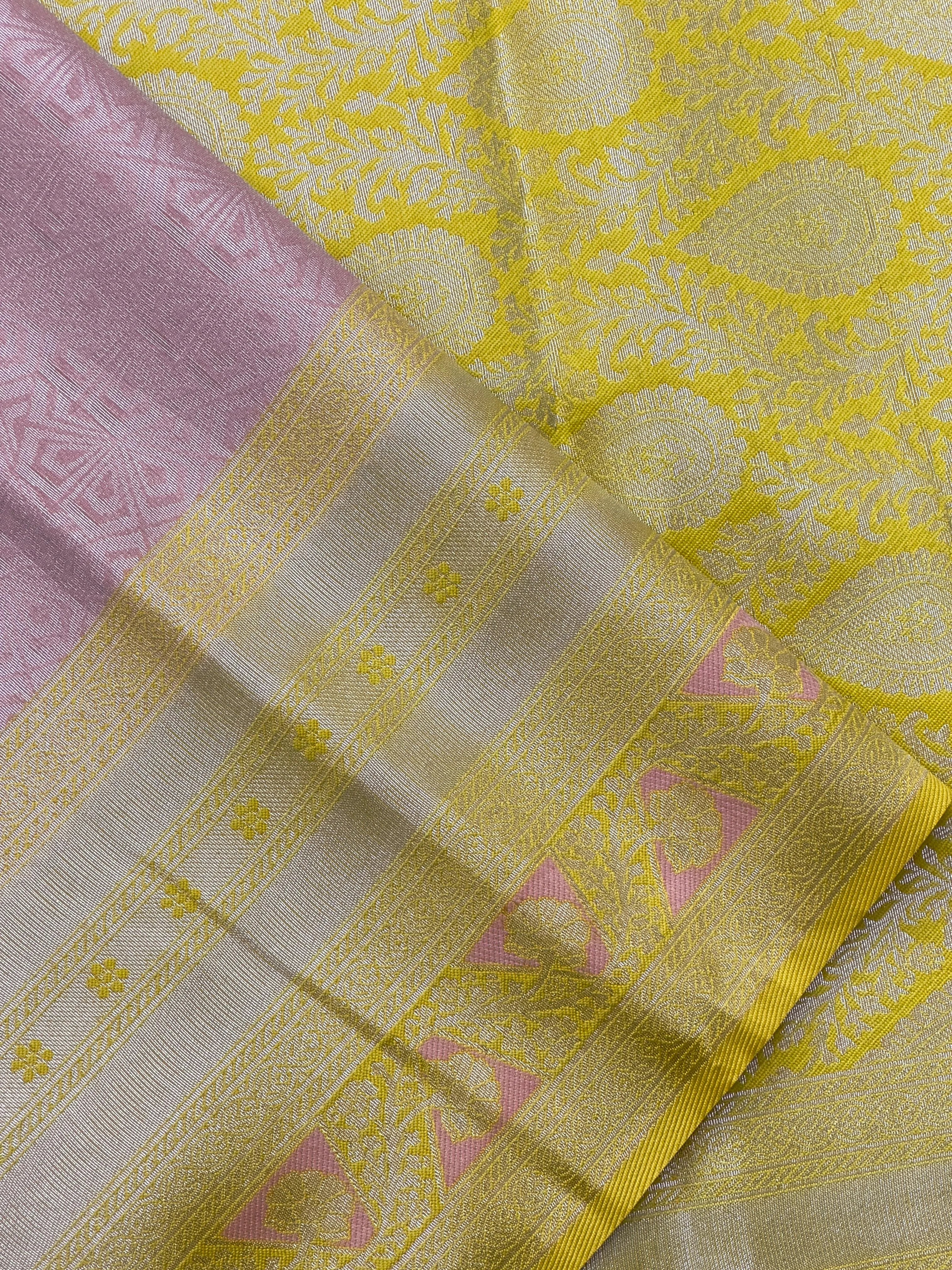 "Luxury Semi Silk Kanjivaram Saree with Intricate Weave and Zari Work, Perfect for Weddings, Festivals, and Parties, Showcasing Timeless Elegance."