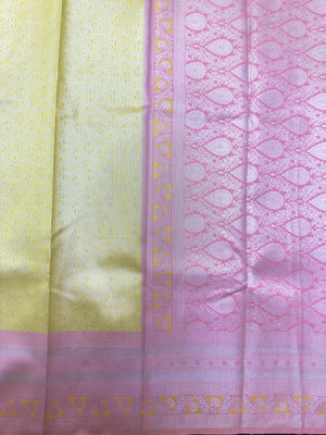 "Luxury Semi Silk Kanjivaram Saree with Intricate Weave and Zari Work, Perfect for Weddings, Festivals, and Parties, Showcasing Timeless Elegance."