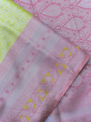 "Luxury Semi Silk Kanjivaram Saree with Intricate Weave and Zari Work, Perfect for Weddings, Festivals, and Parties, Showcasing Timeless Elegance."