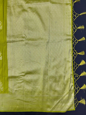 Woman draped in a Semi Silk Saree with soft shine and flowy texture – ideal for daily wear and small festive events.